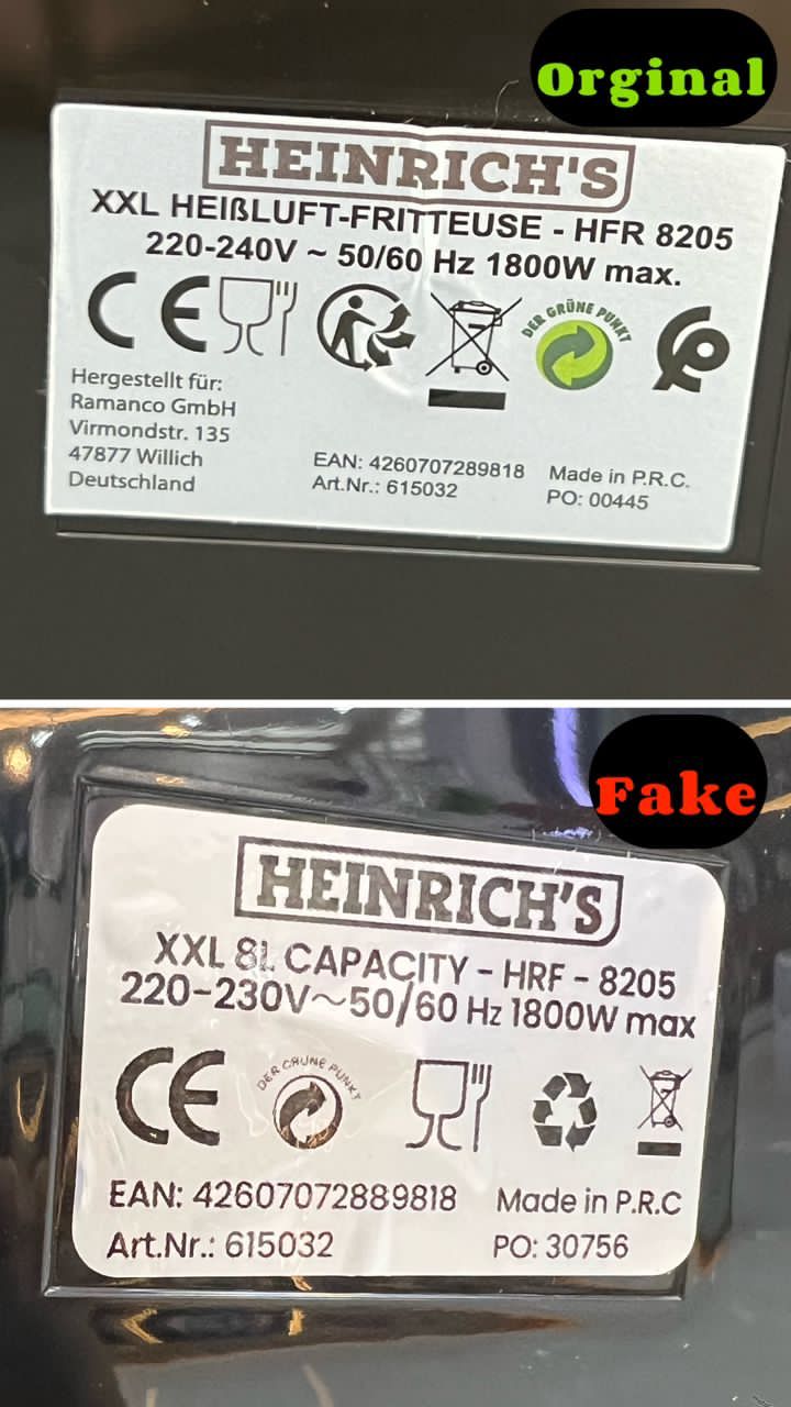 نمونه تفاوت هنریچ اصلی و تقلبی